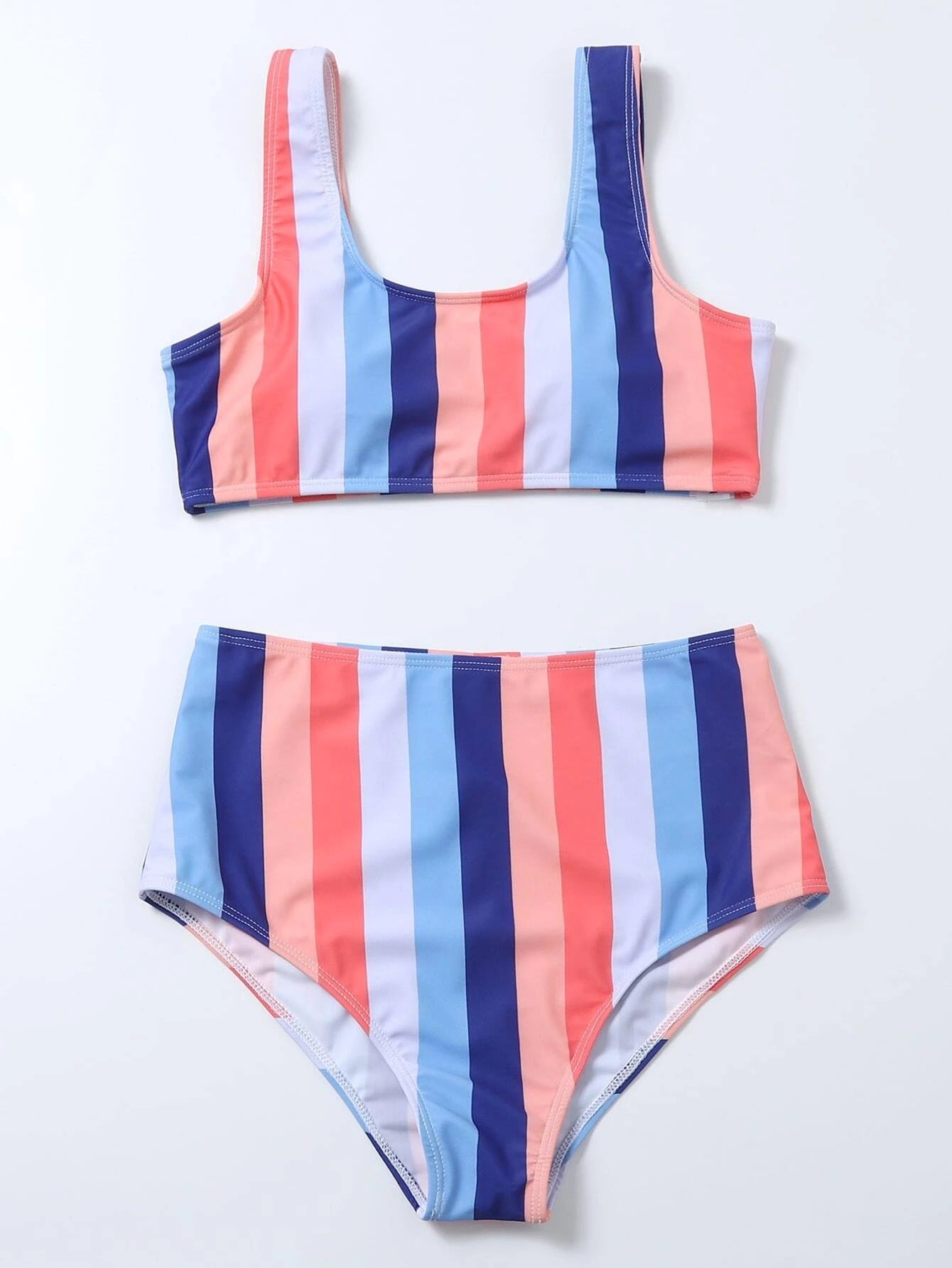Striped Print Bikini High Waist Swimsuit